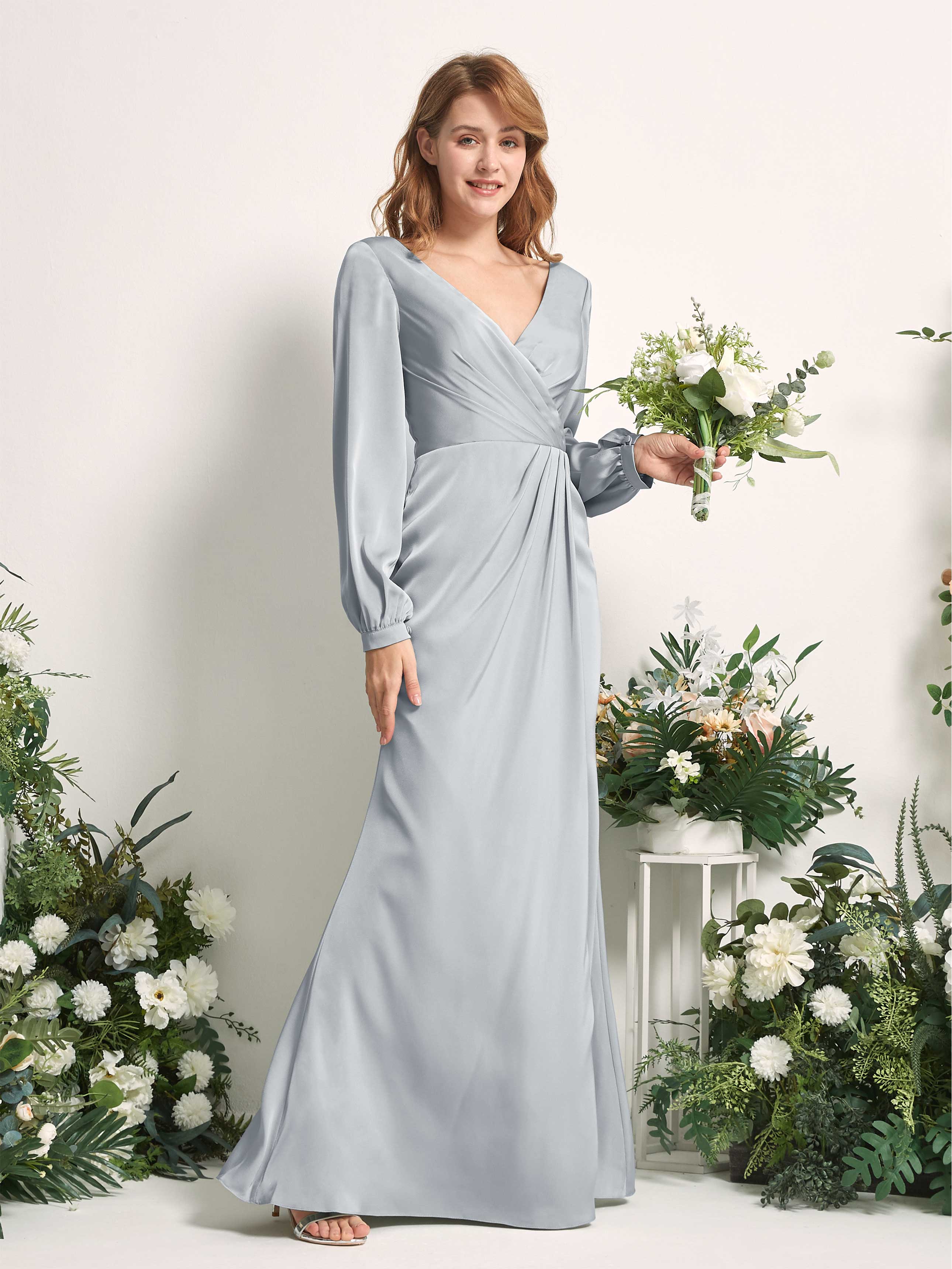 satin dress with sleeves